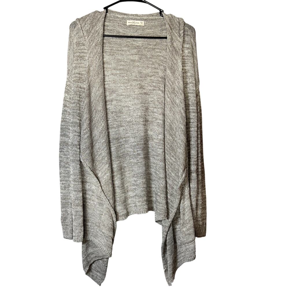 ✨ABERCROMBIE & FITCH M/L Gray Open Front Hooded Cardigan Sweater Womens Pockets